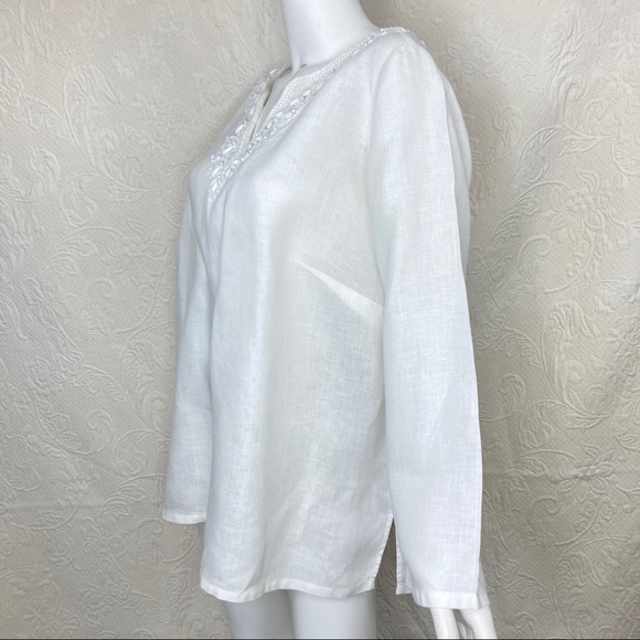 Talbots Beaded White Linen Tunic - Picture 5 of 10